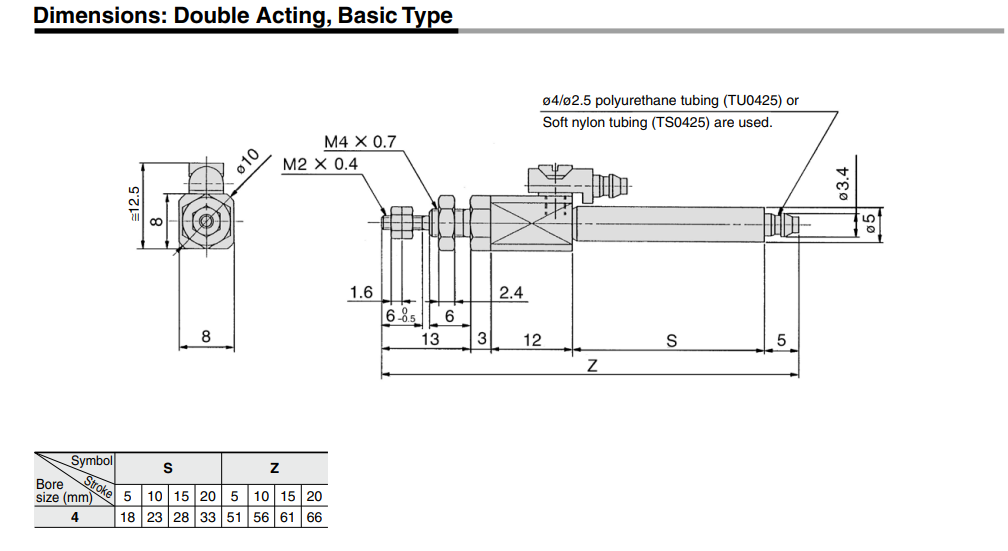 Double Acting CJ1 Series Bore Size ø4