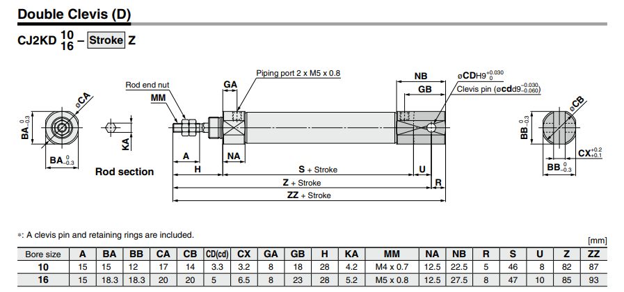 Non-rotating Rod Type Double Acting, Single Rod CJ2K Series ø10, ø16