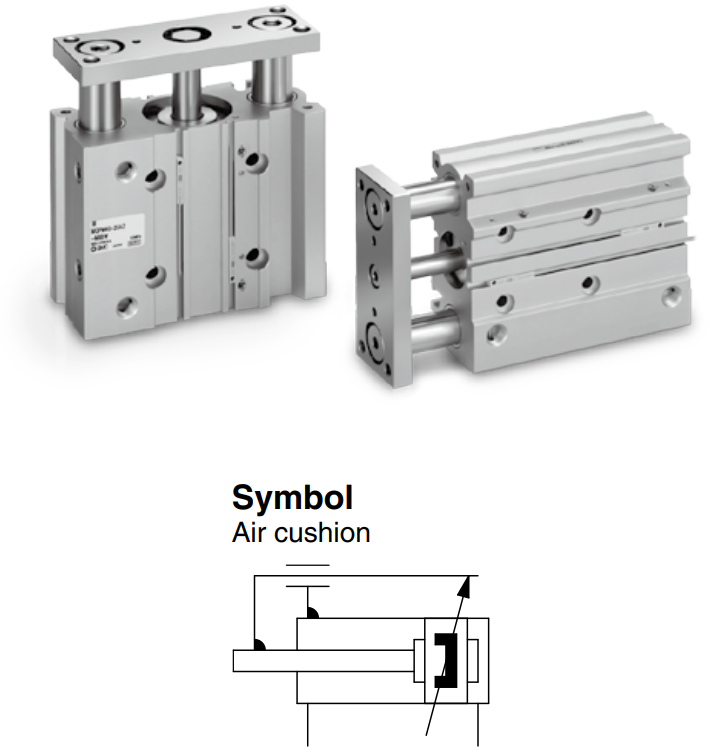 Compact Guide Cylinder With Air Cushion MGP Series ø16, ø20, ø25, ø32, ø40, ø50, ø63, ø80, ø100