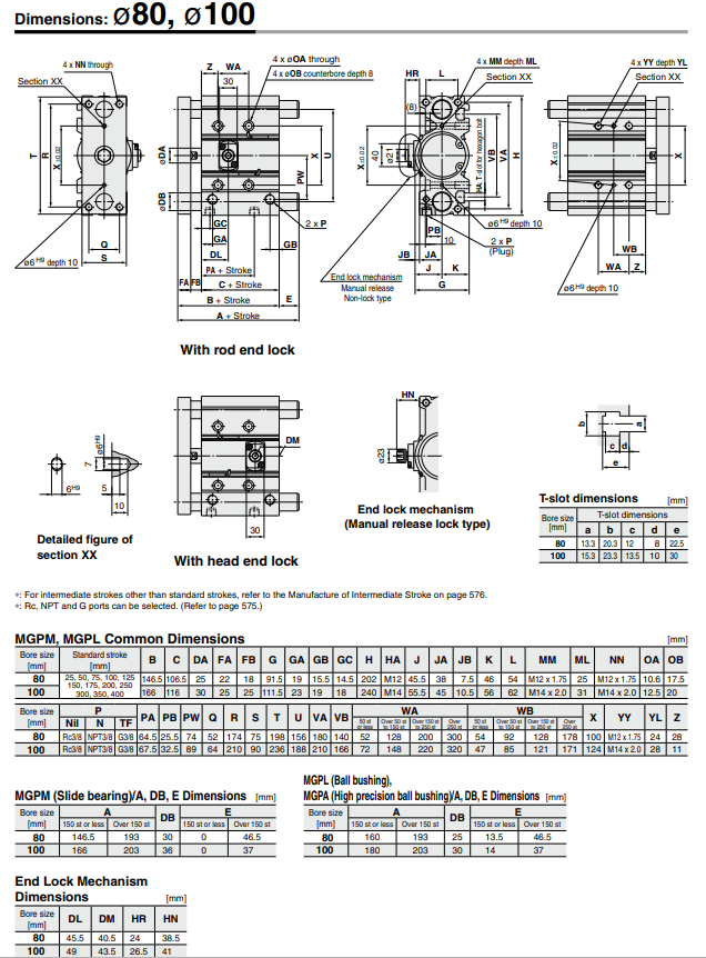 Compact Guide Cylinder With End Lock MGP Series ø20, ø25, ø32, ø40, ø50, ø63, ø80, ø100