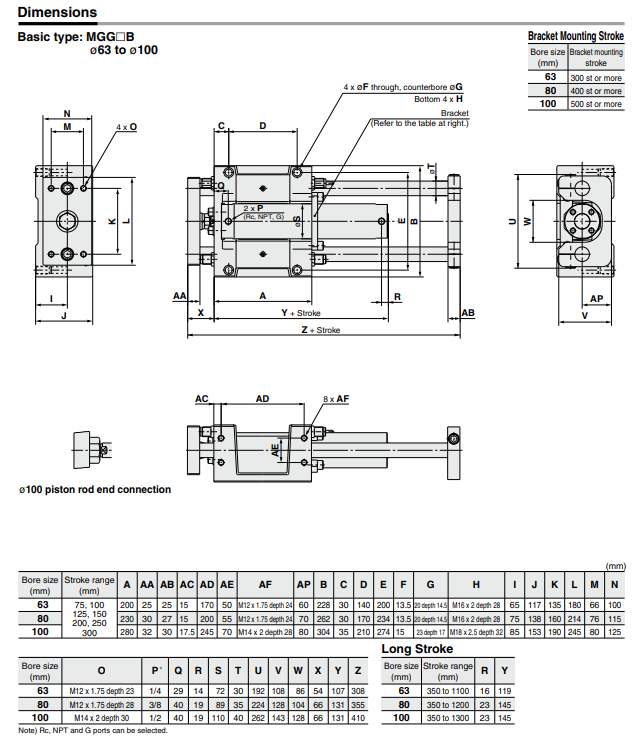 Guide Cylinder MGG Series ø20, ø25, ø32, ø40, ø50, ø63, ø80, ø100