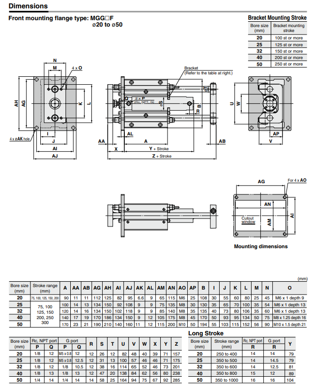 Guide Cylinder MGG Series ø20, ø25, ø32, ø40, ø50, ø63, ø80, ø100