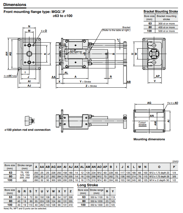 Guide Cylinder MGG Series ø20, ø25, ø32, ø40, ø50, ø63, ø80, ø100