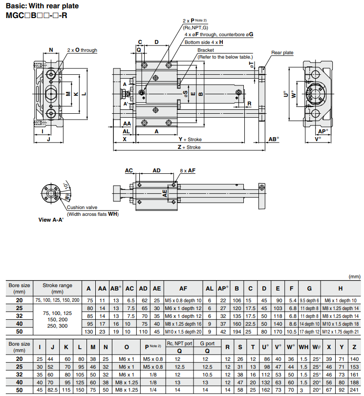 Guide CylinderCompact Type MGC Series ø20, ø25, ø32, ø40, ø50