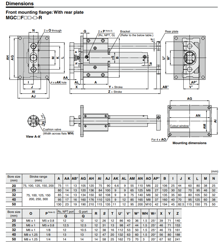 Guide CylinderCompact Type MGC Series ø20, ø25, ø32, ø40, ø50