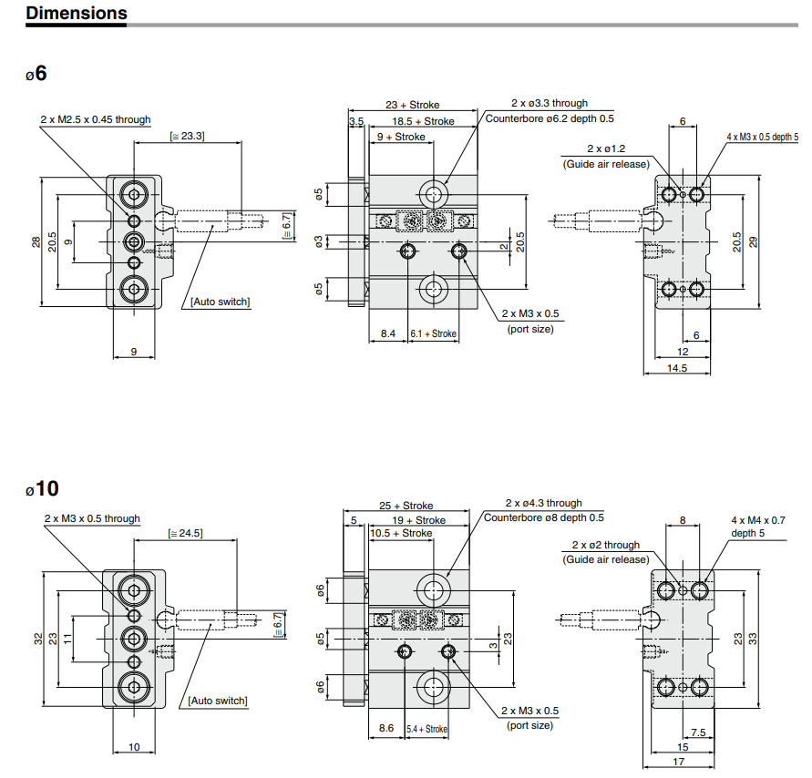 Miniature Guide Rod Cylinder MGJ Series ø6, ø10