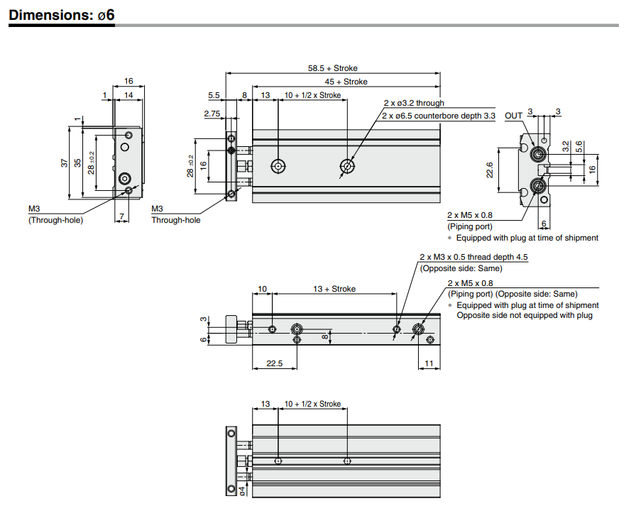 Dual Rod Cylinder Basic Type CXS2 Series ø6, ø10, ø16, ø20, ø25, ø32