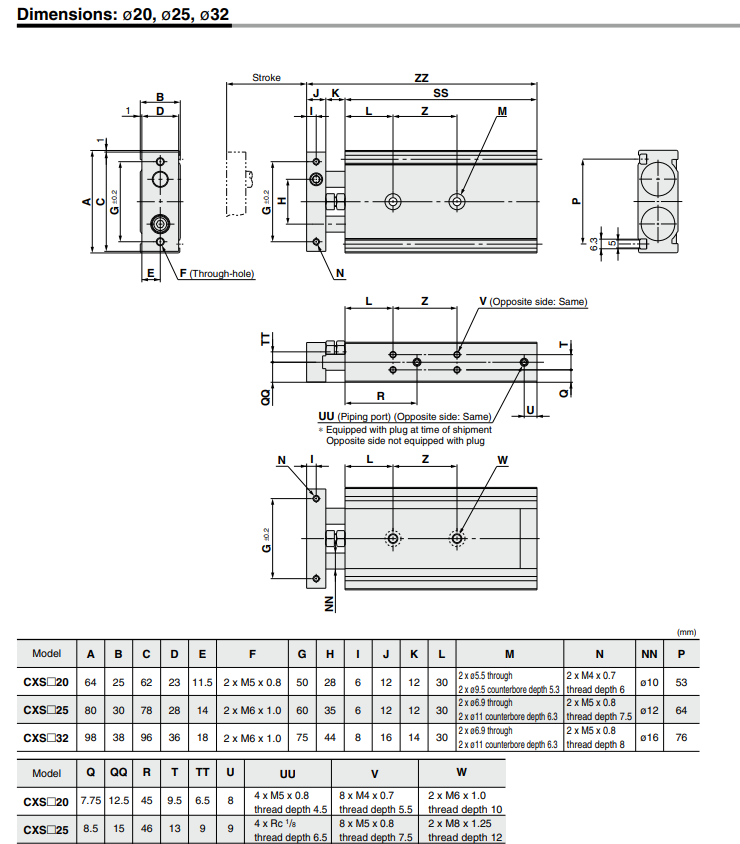Dual Rod Cylinder Basic Type CXS Series ø6, ø10, ø15, ø20, ø25, ø32