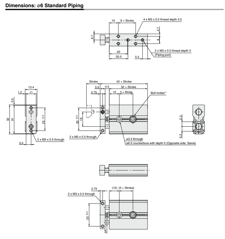 Dual Rod CylinderCompact Type CXSJ Series ø6, ø10, ø15, ø20, ø25, ø32