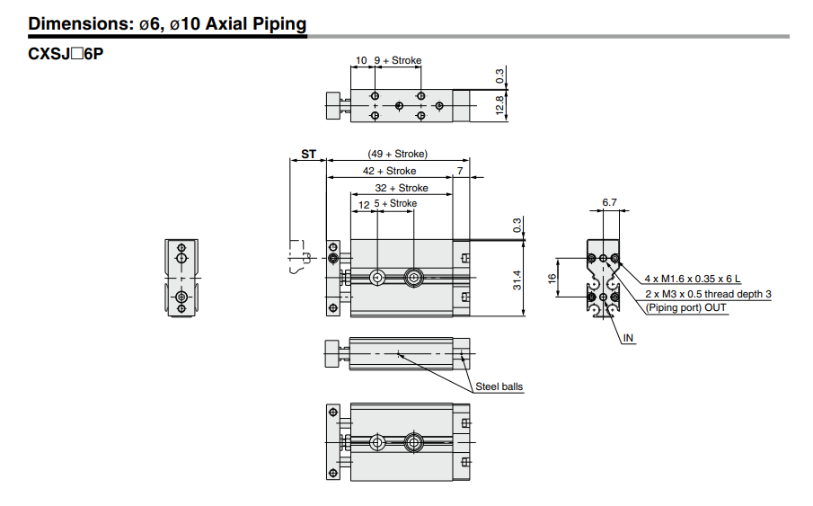 Dual Rod CylinderCompact Type CXSJ Series ø6, ø10, ø15, ø20, ø25, ø32
