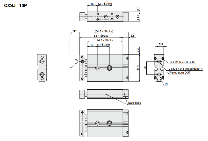 Dual Rod CylinderCompact Type CXSJ Series ø6, ø10, ø15, ø20, ø25, ø32
