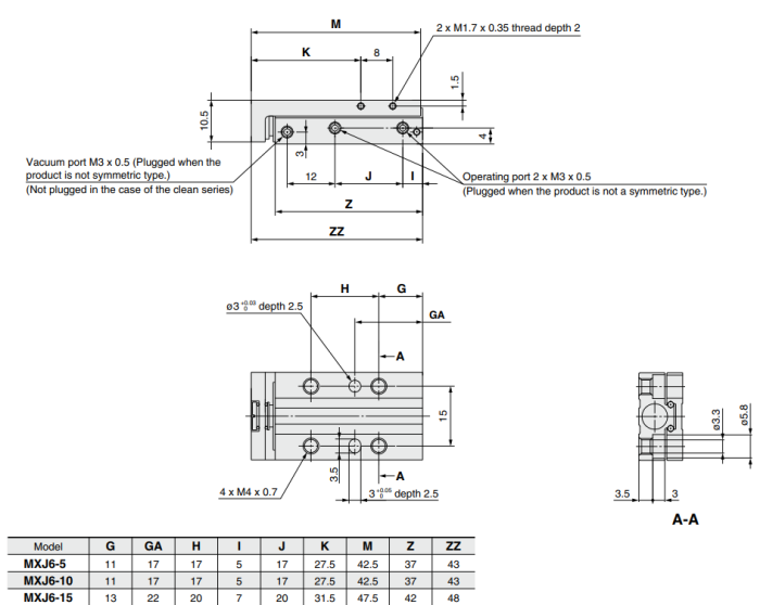 Air Slide Table MXJ Series Double acting Φ4,Φ6,Φ8