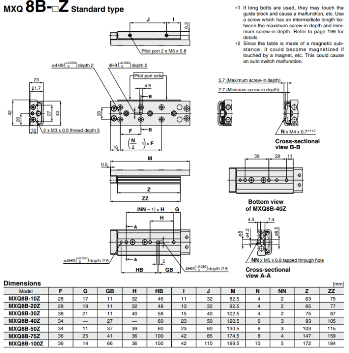 Air Slide Table Double-ported Type MXQ B Series ø6, ø8, ø12, ø16, ø20