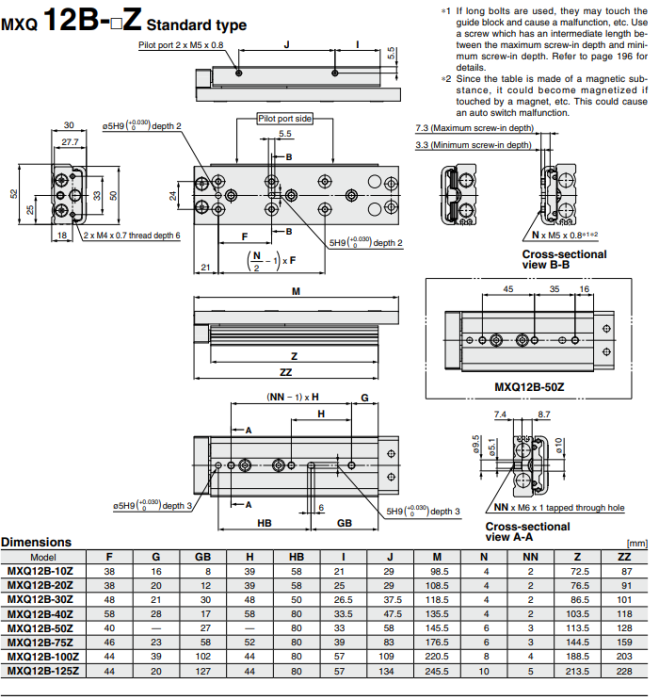 Air Slide Table Double-ported Type MXQ B Series ø6, ø8, ø12, ø16, ø20