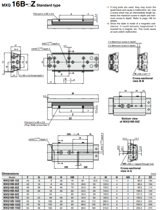 Air Slide Table Double-ported Type MXQ B Series ø6, ø8, ø12, ø16, ø20