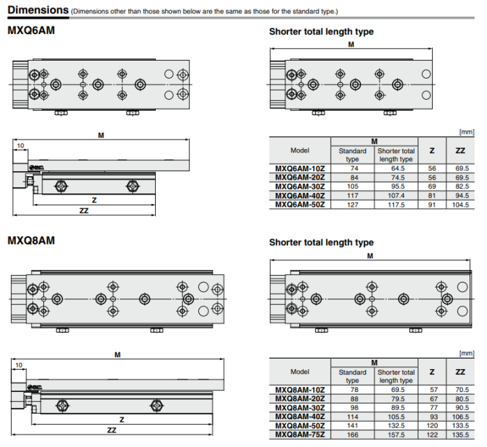 Air Slide Table Double-ported Type MXQ A Series ø6, ø8, ø12, ø16, ø20, ø25