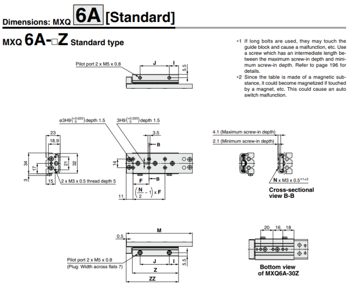 Air Slide Table Double-ported Type MXQ A Series ø6, ø8, ø12, ø16, ø20, ø25