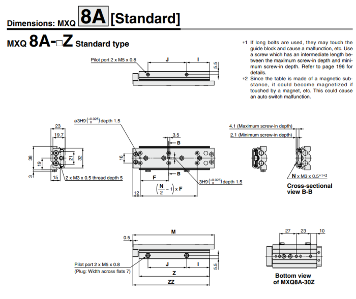 Air Slide Table Double-ported Type MXQ A Series ø6, ø8, ø12, ø16, ø20, ø25