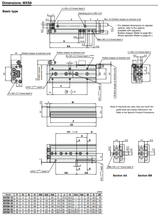 Air Slide Table MXS Series