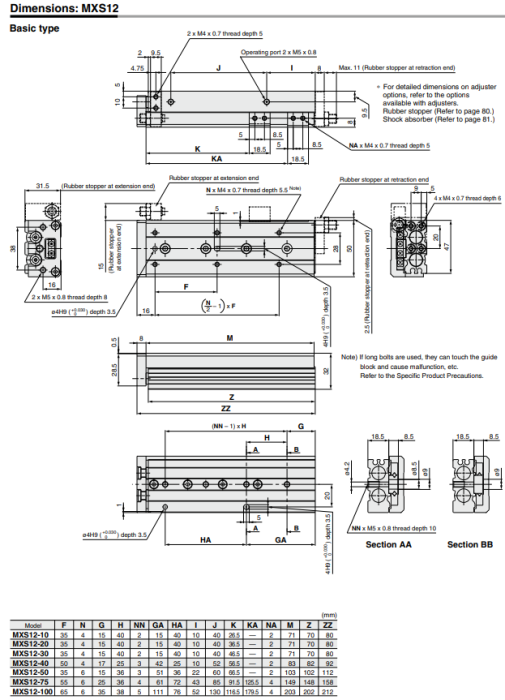 Air Slide Table MXS Series