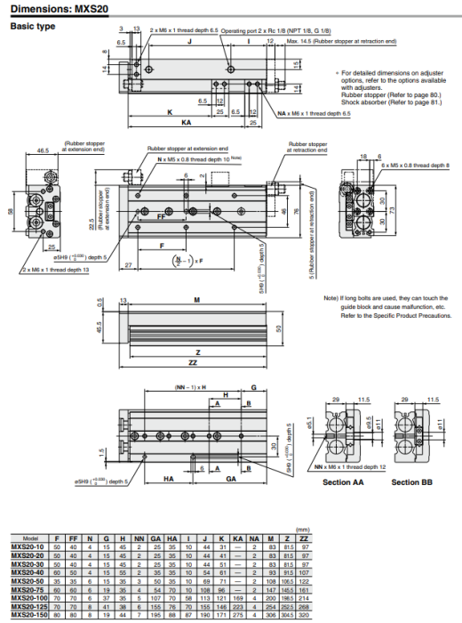 Air Slide Table MXS Series