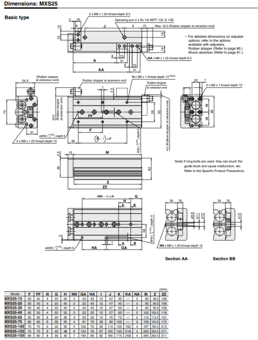 Air Slide Table MXS Series