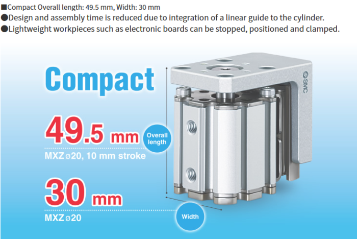 Compact Cylinder with Linear Guide MXZ Series ø12, ø16, ø20, ø25