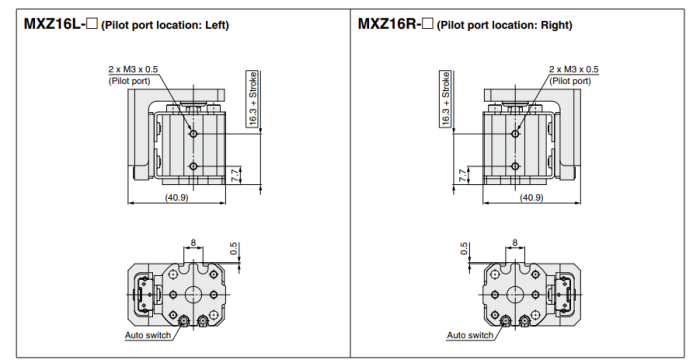 Compact Cylinder with Linear Guide MXZ Series ø12, ø16, ø20, ø25