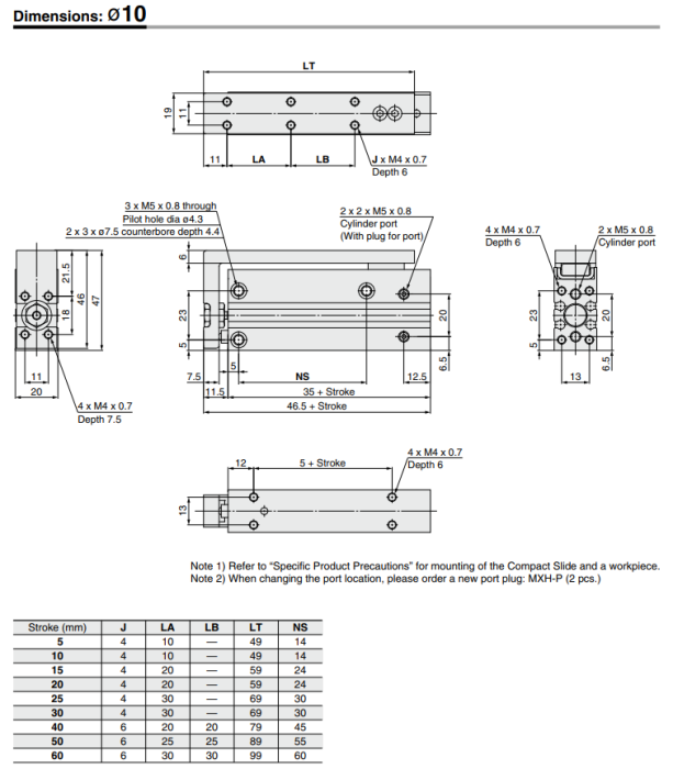 Compact Slide MXH Series ø6, ø10, ø16, ø20