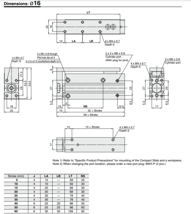 Compact Slide MXH Series ø6, ø10, ø16, ø20