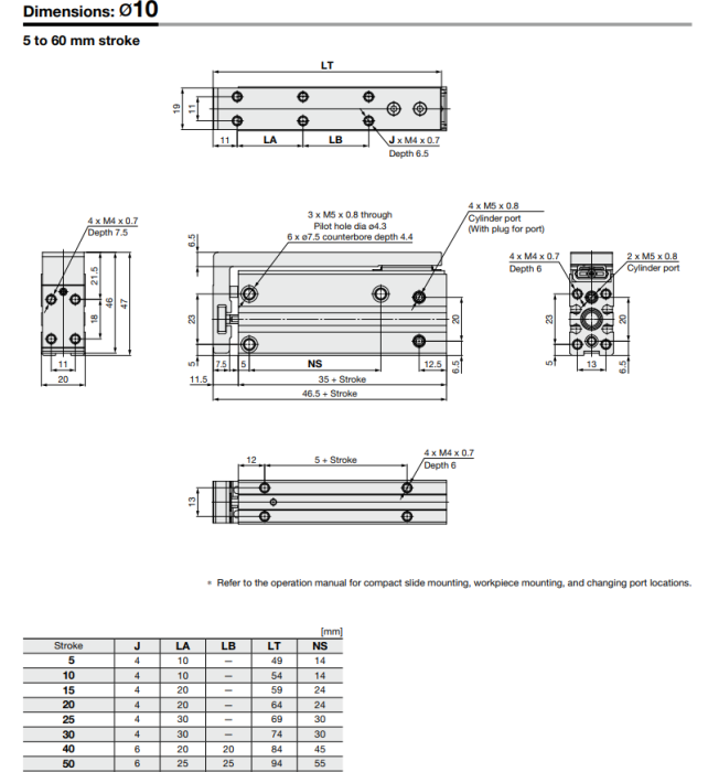 Compact Slide MXH2 Series ø6, ø10, ø16, ø20, ø25