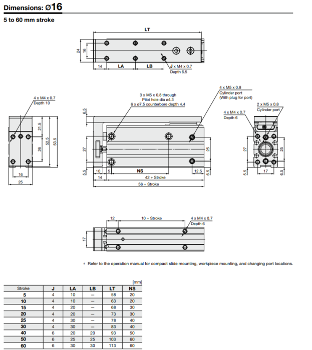 Compact Slide MXH2 Series ø6, ø10, ø16, ø20, ø25