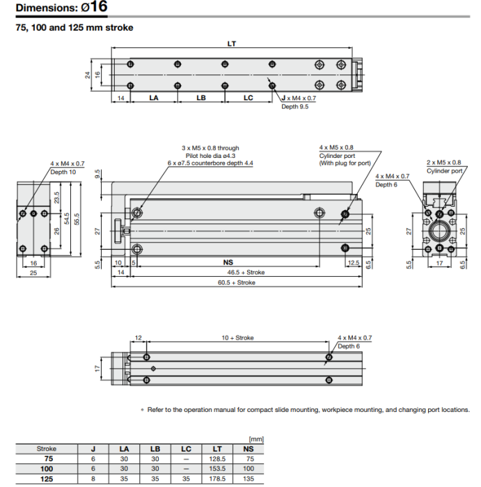 Compact Slide MXH2 Series ø6, ø10, ø16, ø20, ø25