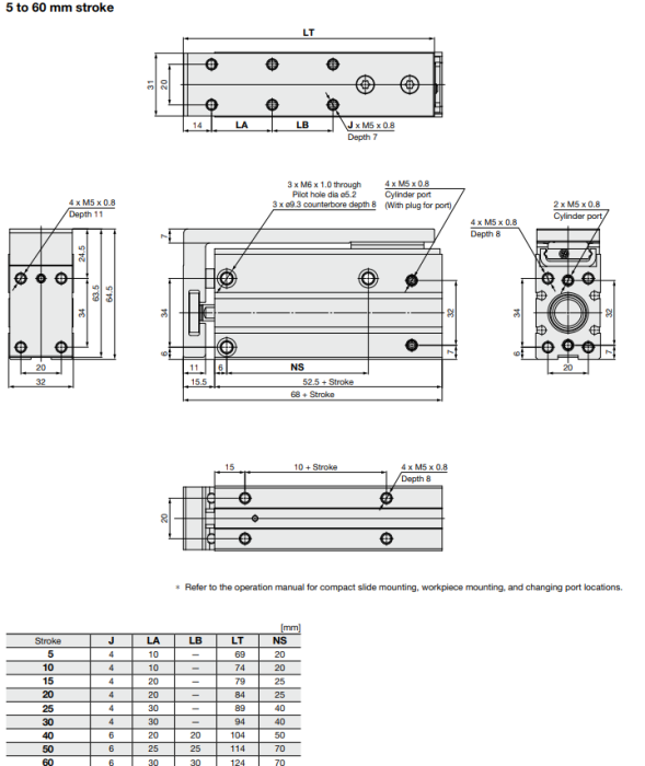 Compact Slide MXH2 Series ø6, ø10, ø16, ø20, ø25
