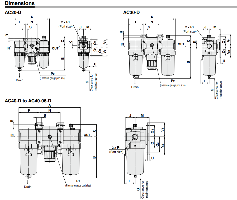 Air Combination Air Filter + Regulator + Lubricator AC20-D to AC60-D