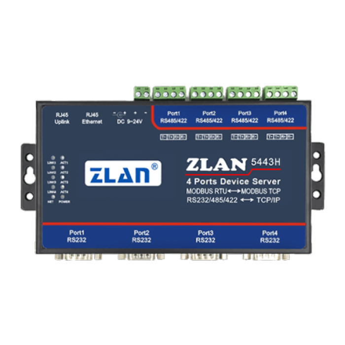 4 RS232 serial ports and 4 RS422/485 serial ports Serial Device Server