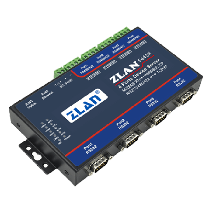 4 RS232 serial ports and 4 RS422/485 serial ports Serial Device Server