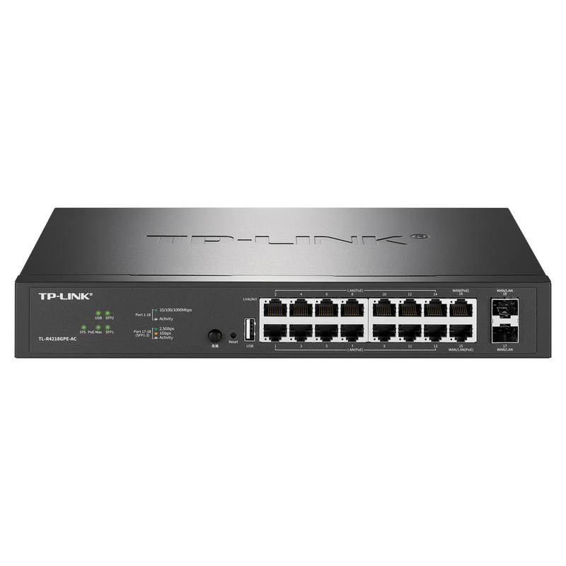 1 WAN port,1 WAN/LAN port,14 LAN ports,2 SFP ports PoE· AC all-in-one router