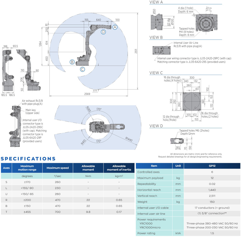 GP12 robot spec diagram