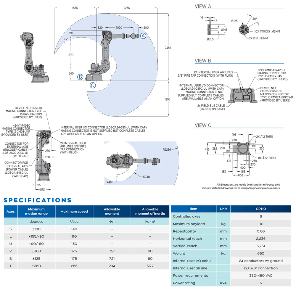 GP110 robot spec diagram