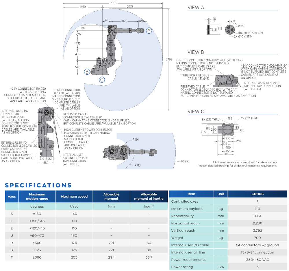 GP110B robot spec diagram