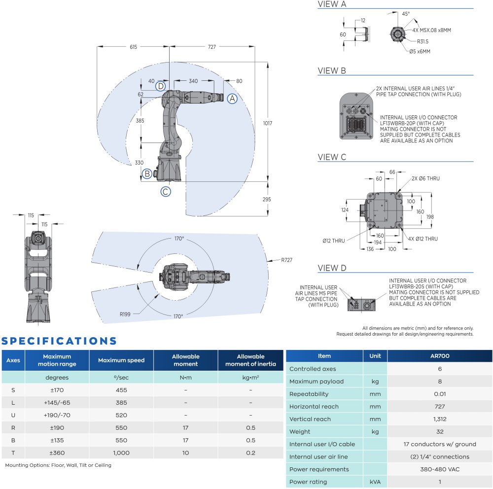 AR700 robot spec diagram
