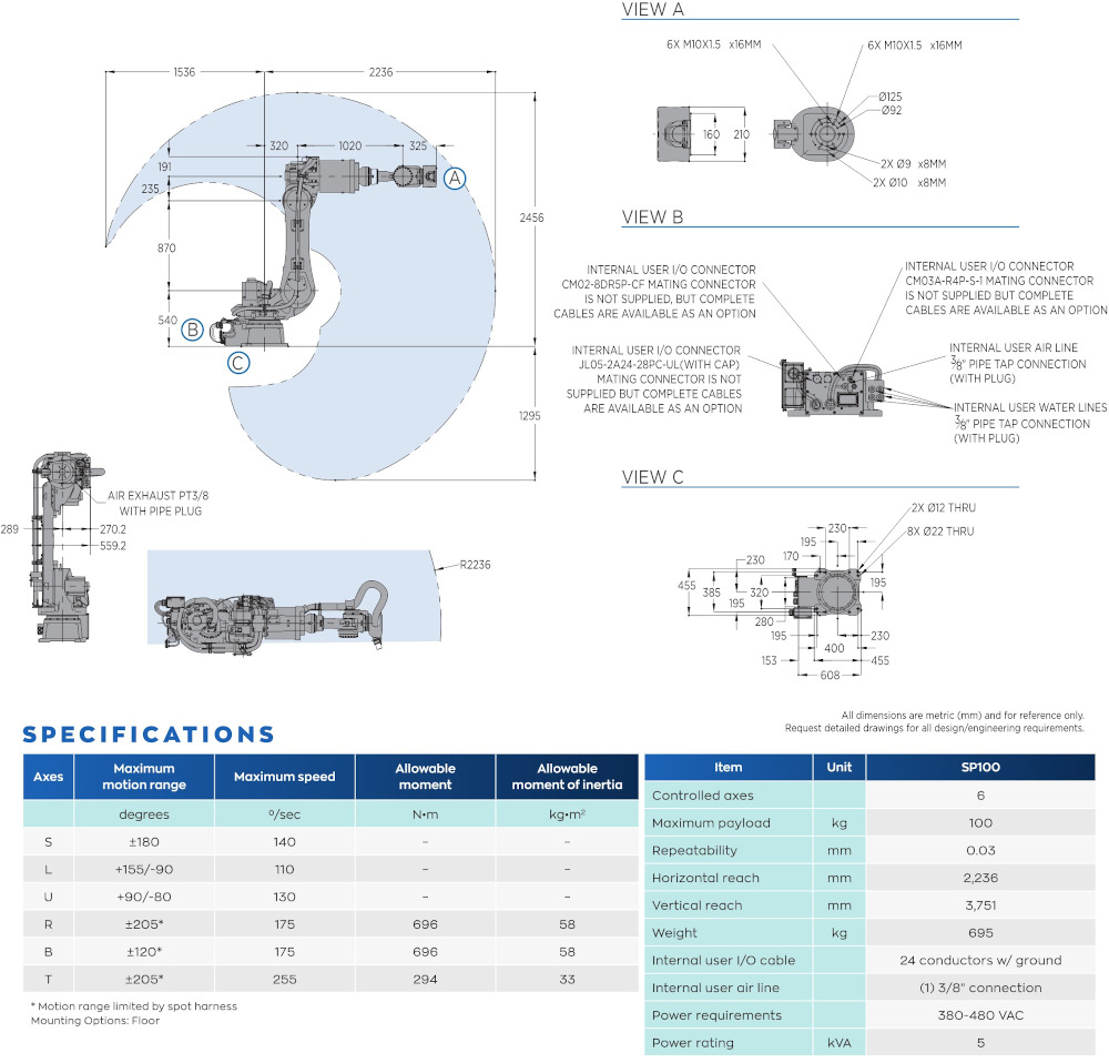 SP100 robot spec diagram