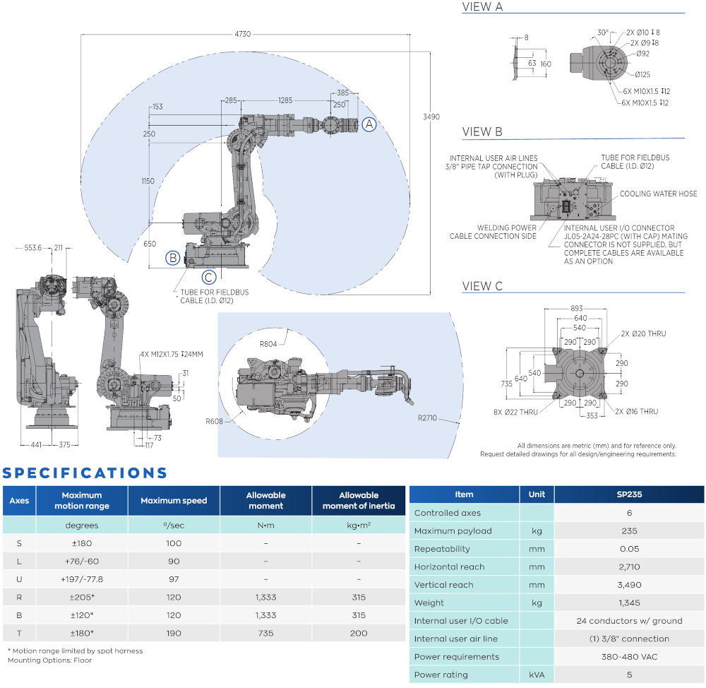 SP235 robot spec diagram
