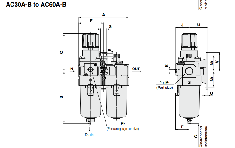 AC20A-AC60A-B Series Air Combination:Filter Regulator+Lubricator