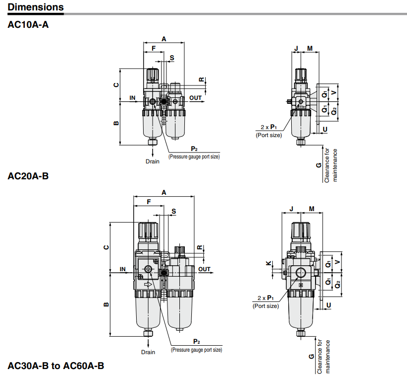 AC20A-AC60A-B Series Air Combination:Filter Regulator+Lubricator