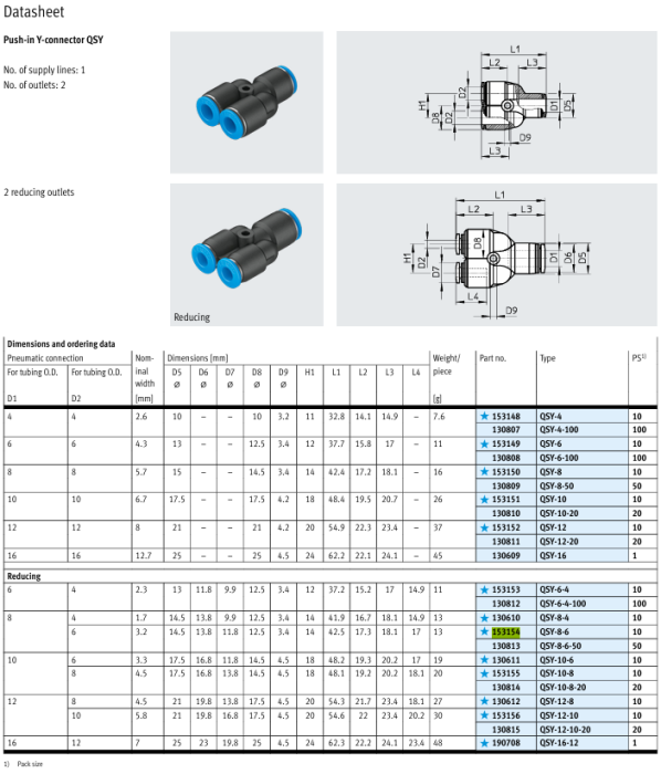 Push-in fitting QSY-8-6(FESTO)