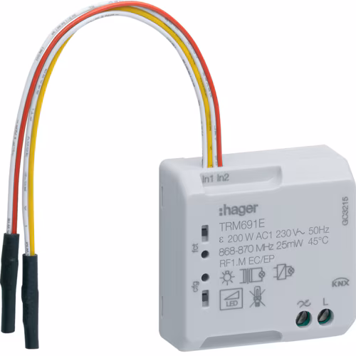 Module 1 flush mounted dimmer 200W, 2 wires + 2 inputs, KNX radio