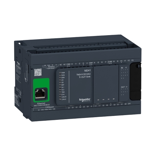 TM241CEC24U logic controller, Modicon M241, 24 IO, transistor, NPN, Ethernet CAN master
