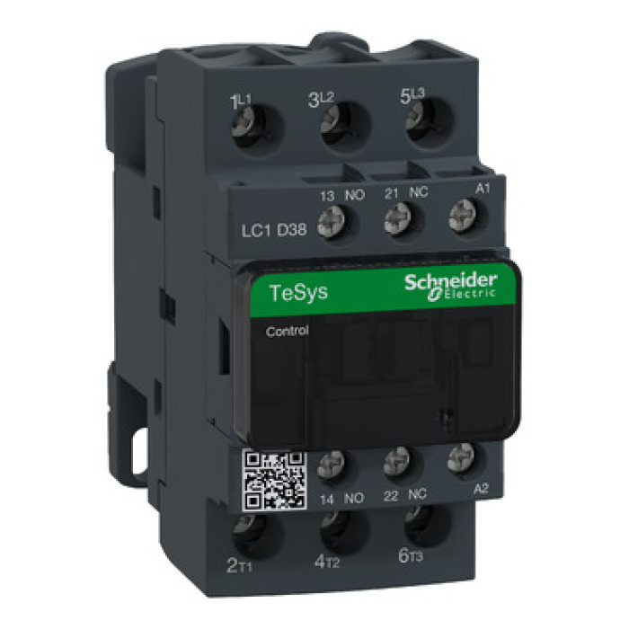 LC1D38F7C TeSys Deca Contactor, 3 Pole (3NO), AC-3/AC-3e, <=440V, 38A, 110VAC, Screw Terminal